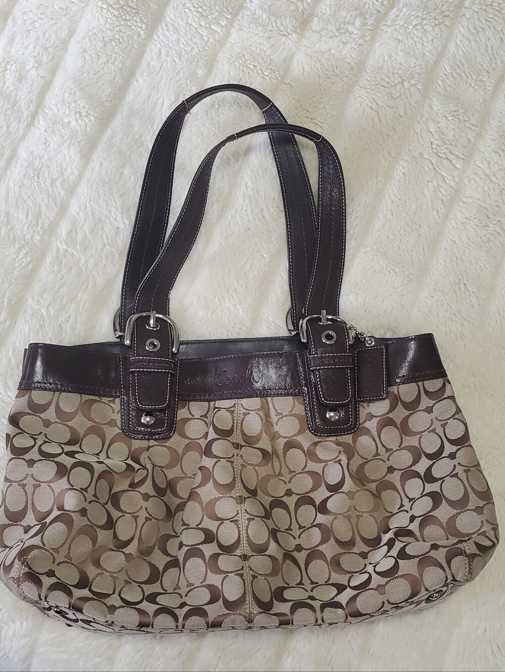 Y2K Coach Signature Shoulder Tote in Brown and Tan